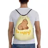 Söt Happy Capybara DrawString Ryggsäck Gym Sports Sackpack String Bag för Cycling J4YB#