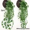 장식용 꽃 2pc 90cm 녹색 포도 나무 실크 인공 매달린 잎 화환 식물 잎 홈 웨딩 파티 욕실 정원