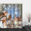 Shower Curtains Christmas Curtain Winter Santa Claus Elk Snowman Tree Pine Branches Colorful Balls Bathroom Decor