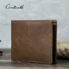contact's Genuine Leather Men Wallet Samll Bifold Design Casual Thin Slim Wallets Card Holder Vintage Male Purse Mey Clip q1Ea#