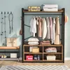 Hangers Tribesigns Free-standing Closet Clothing Rack Metal Organizer System With Shelves And Hooks Garment Shelving