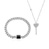 Necklace Earrings Set 2pcs Heart Lock Pendant Small Bracelet Couple