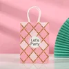 Present Wrap 5st Let's Party Paper Packaging förvaringsväska med handtag rosa bronsande modebröllop Happy Birthday Favors Supplies