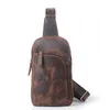 Sacs de taille haut de gamme Vintage marron épais grain supérieur véritable cheval fou en cuir de vachette hommes poitrine véritable peau mâle messager M073