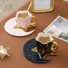 Cups Saucers Creative Ceramic Star Moon Coffee Cup And Saucer With Spoon Golden Handle Breakfast Milk Mug Afternoon Tea Juice Water Drink