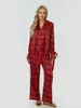 Damen-Nachtwäsche, 2-teiliges Pyjama-Set, langärmelig, Reverskragen, kariertes Hemd, weites Bein, Palazzo-Hose, Y2K-Loungewear-Outfits