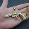 Pendentif Colliers Micro Pavé CZ Pierre Glacé Bling Big Revolver Gun Collier 316L En Acier Inoxydable Hommes Hip Hop Rock Bijoux