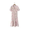 Robes de soirée Robe mi-longue florale 2024 Crossover Col en V Taille Cravate Ourlet à volants Élégant Wrap Femmes Manches courtes Vacances Plage Été