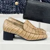 Spring and Autumn Commuter Square Headed Thick Single Crocodile Pattern Cowhide High Heel Low Top Versatile Four Seasons Lefu Shoes for Women