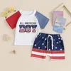 Set di abbigliamento per bambini 4 luglio outfit lettera ricamato maglietta manica corta e stelle a strisce pantaloncini per abiti da 2 pezzi set