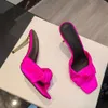 Celebrity Silk Satin Bow Elegant High Slippers with Square Head Fish Mouth Electroplated Thin Heels and Foot Sandals