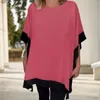 Kobiety bluzki Patchwork Color Batwing Tleeve Top Stylowe letnie blaty O-Neck Pullover Blok Bok Tree dla niej