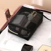 Borsa per cosmetici in rete nera a doppio strato Borsa da viaggio portatile di grande capacità Custodia per trucco Custodia per cosmetici Borsa da toilette con cerniera K63Y #