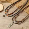 Pendant Necklaces Stacked Artificial Leather Rope Beaded Men Vintage Layered Tribal Heart Feather Necklace For Jewelry Collar Hombre