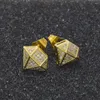 Stud Earrings Hip Hop CZ Stone Paved Bling Out Earring Gold Color Copper Geometric Rhombus Men Rapper Jewelry