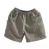 Mäns shorts justerbar midjeband vintage last med flera fickor för män löst passande sommar jogging sport bred