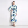 Casual Dresses Bohemian Women Chic Flower Printed Maxi Dress Spring Autumn Ladies Stand Collar Long Sleeve Lace-Up Belted Party Vestidos