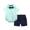 Giyim Setleri Yaz Bebek Erkek Born Bow Tie Bodysuits Bebek Takım Çocuklar Çocuk Giysileri Gömlekleri Smokin Kıyafetler Kısa Pantolon