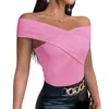 Blouses pour femmes une épaule tricot femmes Blouse Sexy sangle croisée à manches courtes t-shirt expérience visuelle haut