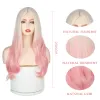 Peruk syntetisk peruk lång vågig peruk ombre gyllene peruk rosa peruk kvinnlig ahri kda cosplay medium naturligt hår hög temperatur fiber peruk