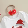 Ensembles de vêtements pour bébés filles, vêtements de noël, chapeau de père noël imprimé, barboteuse à manches longues et jupe en tulle, bandeau mignon, tenue d'automne