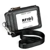 real Leather Busin Work Name Tag Holder Staff ID Credit Card Cover RFID Card Holder Purse Badge Zipper Pouch with Lanyrd n7Fq#