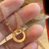 Topkwaliteit ontwerper dubbele ring diamanten ketting voor vrouw liefde hang ketting sieraden ketting roestvrij staal gouden choker ketting mode elegante schrift cadeau