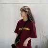 女性のためのピュアコットンワインレッドショートリーブTシャツハイストリートアメリカンルーズフィット特大のスリミングトレンド