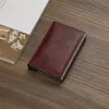 men Credit Card Holder RFID Blocking Microfiber Leather Magnetic Closure Pop Up Card Wallet with ID Window and Coin Pocket Q7YG#