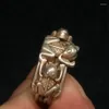 Decorative Figurines Collection Ancient China Tibet Silver Carving Lovely Frog Statue Ring Decoration