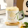 Mugs Romantic Rose Embossed Mug Ceramic Underglaze With Ribbon Cover Cute Companion Gift Creative Coffee