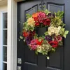 Couronne de fleurs décoratives pour porte d'entrée d'hiver, printemps et été, pour l'extérieur, fleur de pivoine et d'hortensia, 12 noël avec lumières