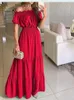 2024 Summer Women Dress Green Boho Fashion Sexy Slash Neck Maxi Elegant Casual Holiday Beach Party Dresses For Woman Robe Femme 240323