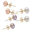 スタッドイヤリング女性天然淡水真珠925シルバーイヤリング/白/ピンク/紫/3組のペア