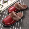 Slippers Men's And Women's Couple Leather Winter Indoor Thick Sole Home Shoes Korean Edition Wool Warm Cotton