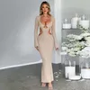 Casual Jurken Sexy Lange Mouwen Lace Up Gebreide Bodycon Jurk 2024 Herfst Winter Mode Elegante Backless Club Party