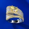 Anneaux de cluster IsRabbit 18K Plaqué Or Ovale 6 8MM Jaune Saphir Diamant Bague Pour Femmes Cadeaux D'anniversaire 925 Sterling Argent Vintage