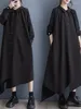 Casual Dresses Doll Neck Design Oregelbunden klänning High-End Temperament Loose Dark Style Long For Women 2024 Spring Autumn Female Robe K229