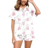 Kvinnors spårningsdräkter 2-stycken pyjamas uppsättning för kvinnor apa preppy tryck kort ärm t-shirt och shorts pyjamas loungewear