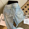 Jeans femininos vintage floral bordado para mulheres 2024 primavera versátil moda baggy calças retas perna larga denim