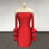 Casual jurken Dames met lange mouwen, ruches, avondfeest, sexy bodycon-jurk, rood, off-shoulder, kralen, details Groothandel lente