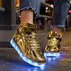 Brand Kids Hightops Lights Up Shoes USB Charger Basket LED Children Trendy Luminous Sneakers Sports Tennis 240321