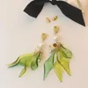 Studörhängen färsk och söt inlagd pärla zirkon akrylgrönt blad
