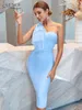 Adyce monospalla vestito dalla fasciatura delle donne moda cielo blu fiocco in rete elegante festa di nozze serale estivo midi club abiti 240315