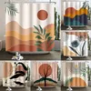 Chuveiro cortinas nórdico abstrato boho cortina planta pôr do sol banho panorâmico com ganchos à prova dwaterproof água poliéster casa personalidade decoração