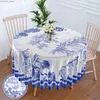 Toalha de mesa 1 peça retro azul branco porcelana circular toalha de mesa impermeável terraço tapeçaria cortina cabeça multi-uso 63 polegadas toalha de mesa y240401