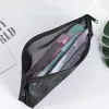 Cinza Preto Maquiagem Caso Grande Capacidade Malha Transparente Cosmetic Brush Bags Estudantes Cor Sólida Zipper Nyl Pencil Case y0Jg #