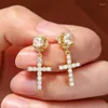 Pendientes colgantes Punk oro/plata Color Cruz Stud Hip Hop Rhinestone Piercing Studs para Mujeres Hombres accesorios para las orejas joyería de moda