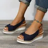 Sandals Shoes For Women 2024 Solid Fabric Fish Mouth Wedge Heel Buckle Outside Streetwear Indoor Outdoor Female