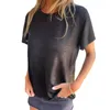Camicette femminili a collo tondo top corto top color brillante t-shirt casual estate con cime pullover o-collota elastico
